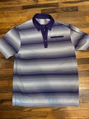 OGIO Purple & White Striped Button-Down Collar Polo
